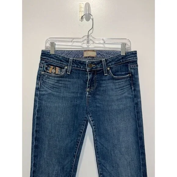 Paige Vintage Y2K  Blue Denim Canyon Low Rise Embroidered Flare Jeans Women's Si - Picture 2 of 12